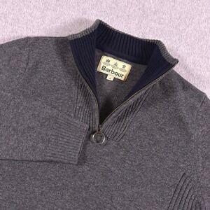 Barbour Nelson Essential Half Zip Sweater Men M 100% Lambswool Storm Grey